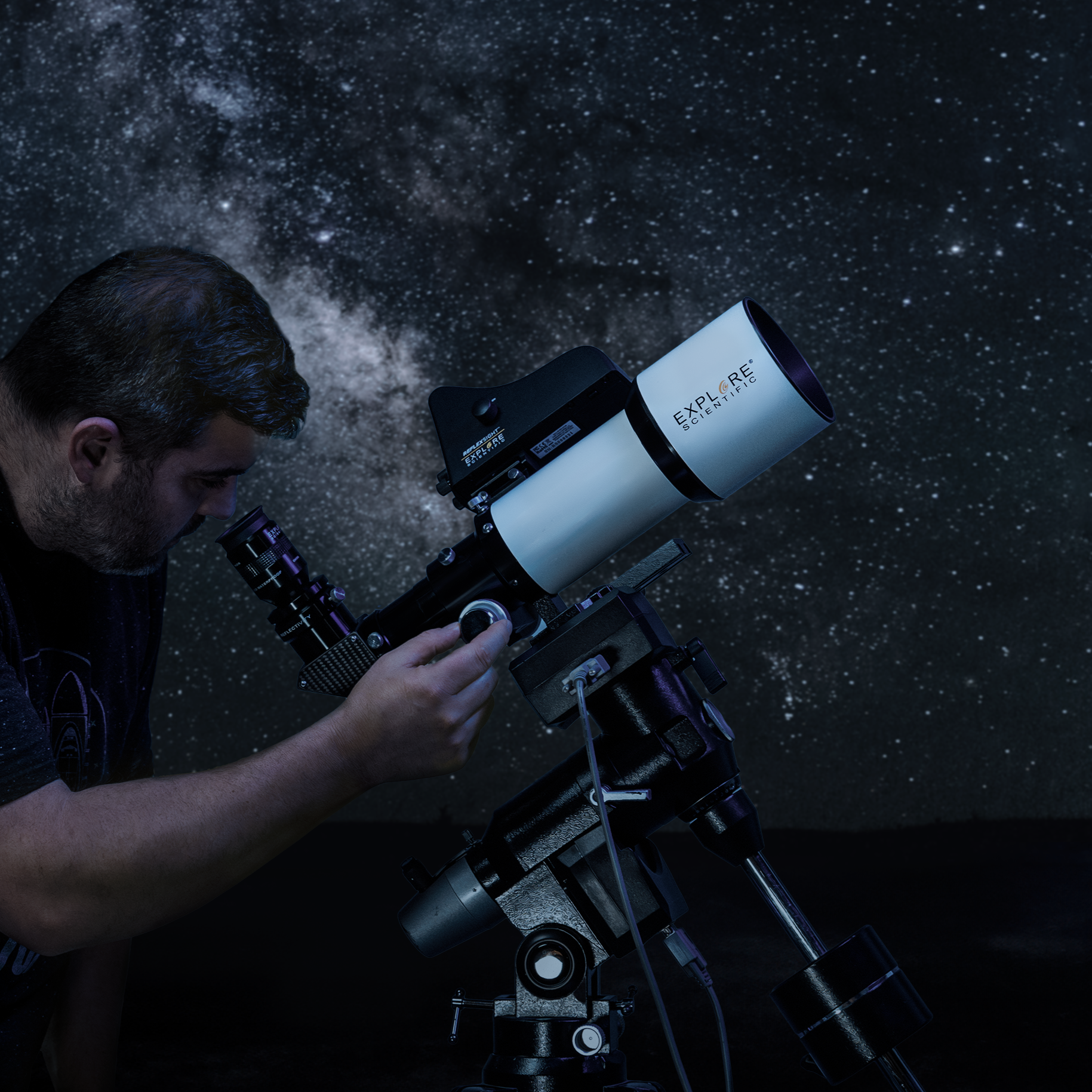 ED80 Essential Series Air-Spaced Triplet Refractor Telescope with 0.8x Focal Reducer and iEXOS-100-2 PMC-Eight Equatorial Tracker System