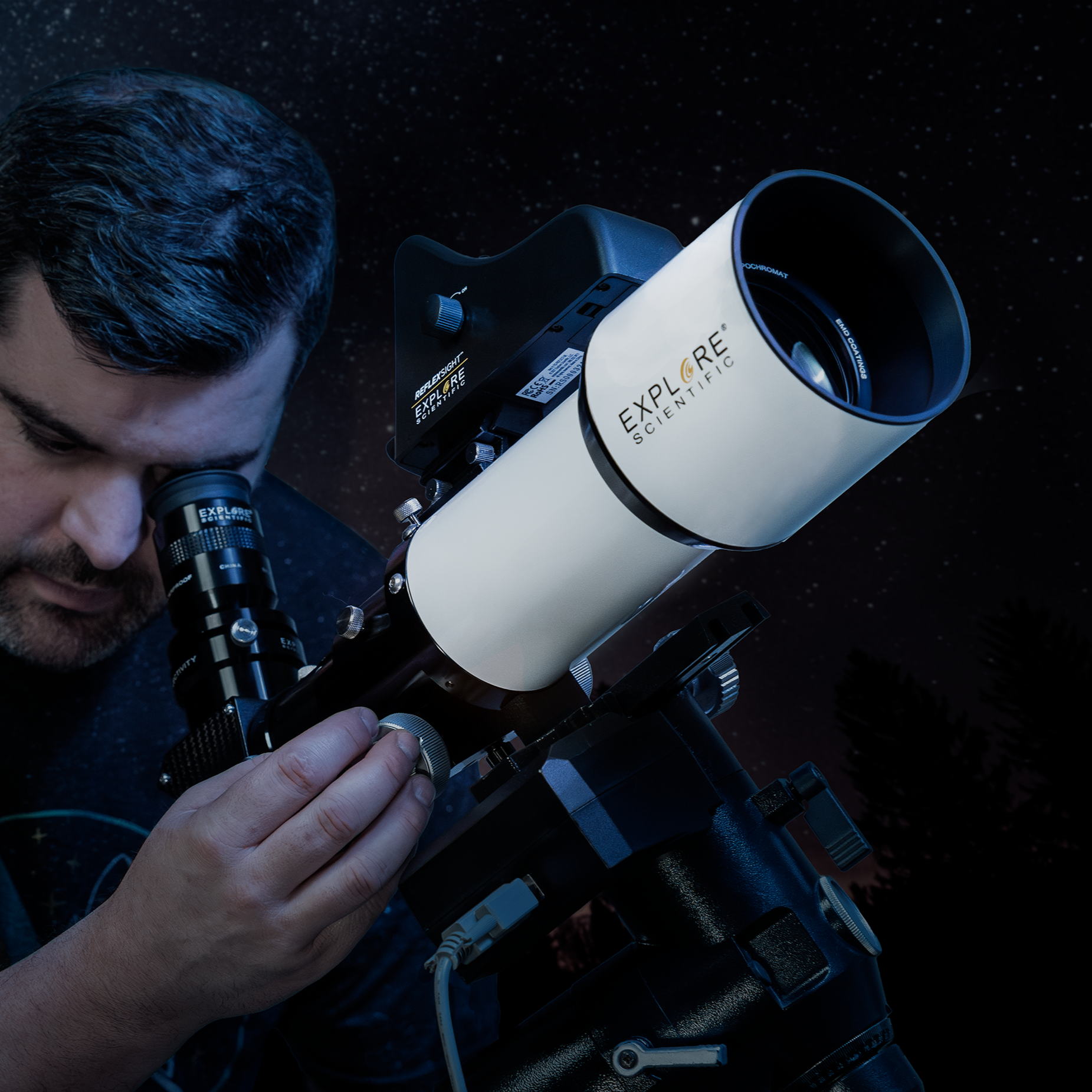 ED80 Essential Series Air-Spaced Triplet Refractor Telescope with 0.8x Focal Reducer and iEXOS-100-2 PMC-Eight Equatorial Tracker System