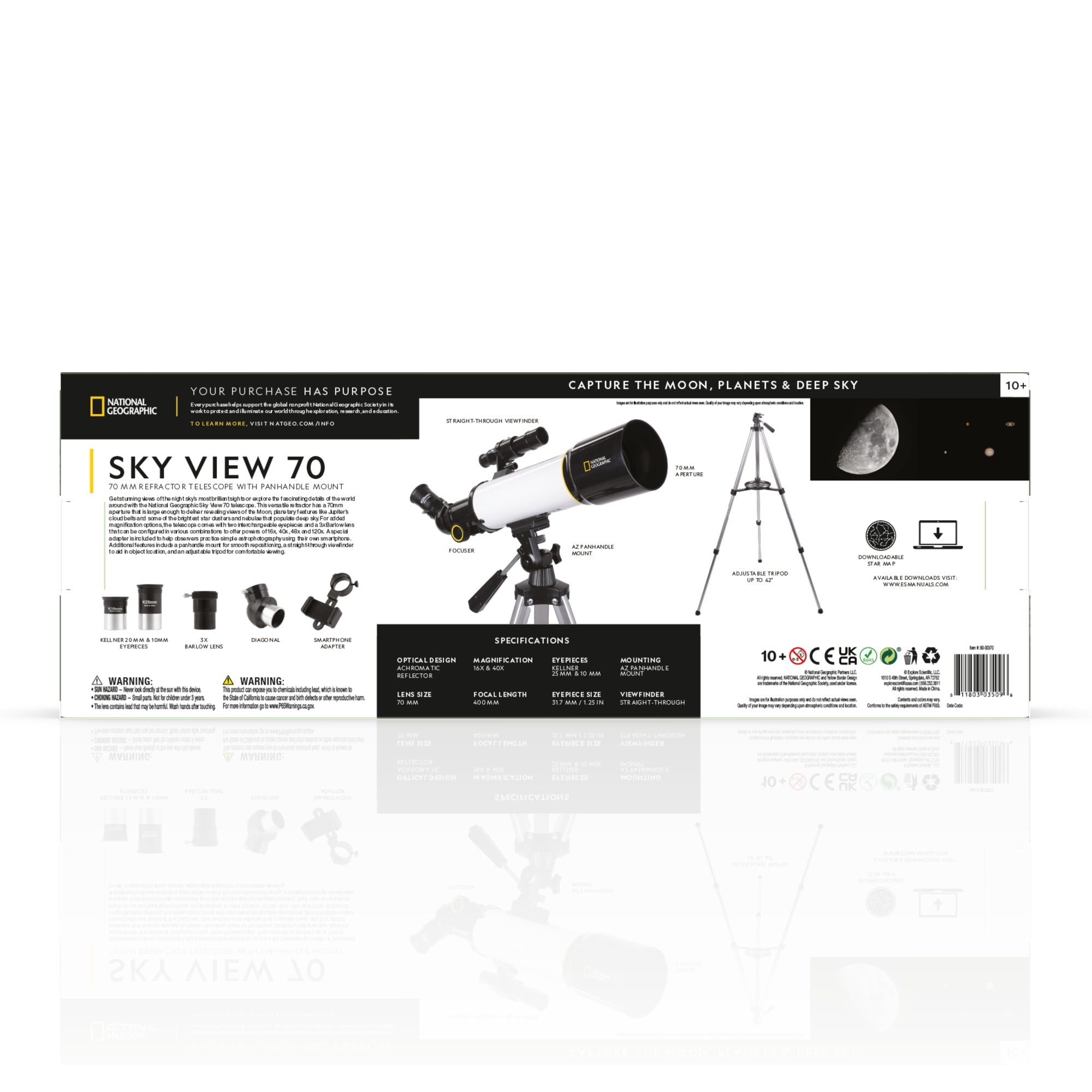 National Geographic Sky View 70 - 70 mm Télescope de réfracteur avec montage Panhandle - 80-00370