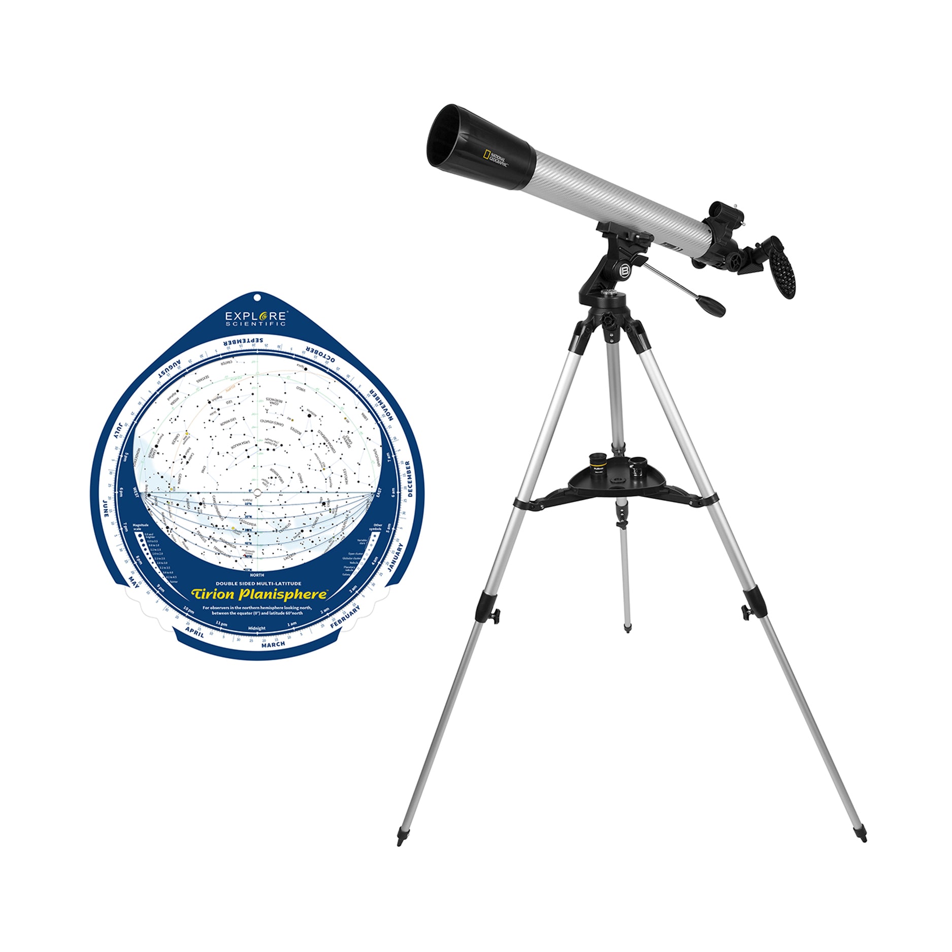 70mm Refractor Telescope Adjustable Height Tripod + Planisphere Bundle