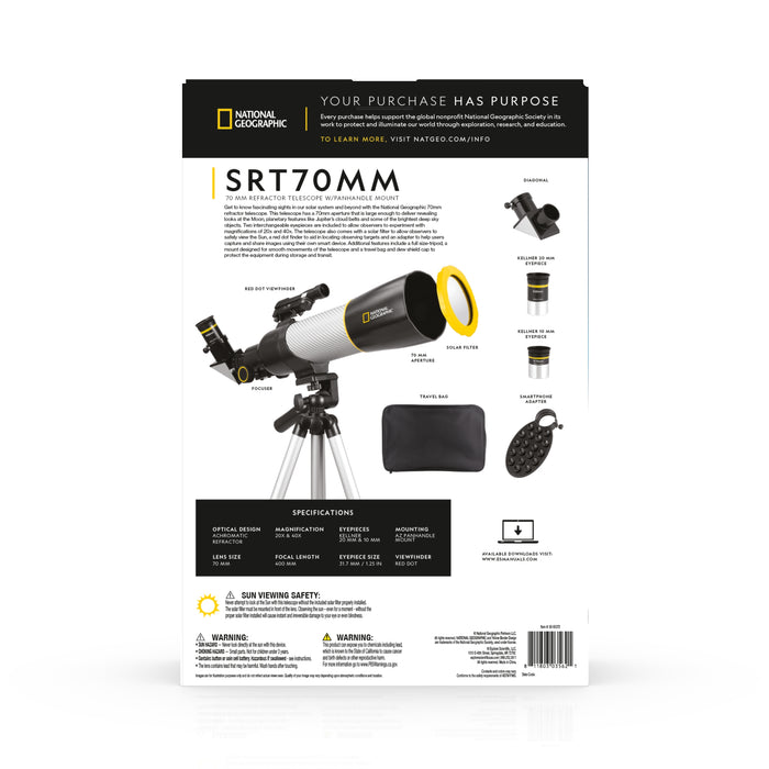 National Geographic SRT70MM - 70mm Refractor Telescope with Panhandle Mount and Solar Filter