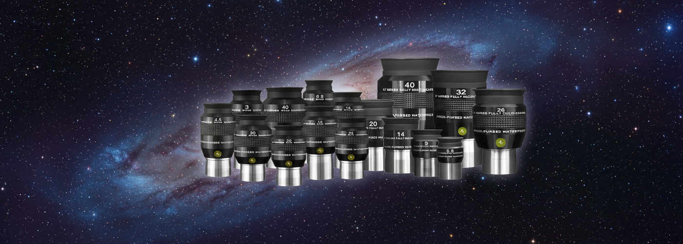 a group of black and silver telescope lenses
