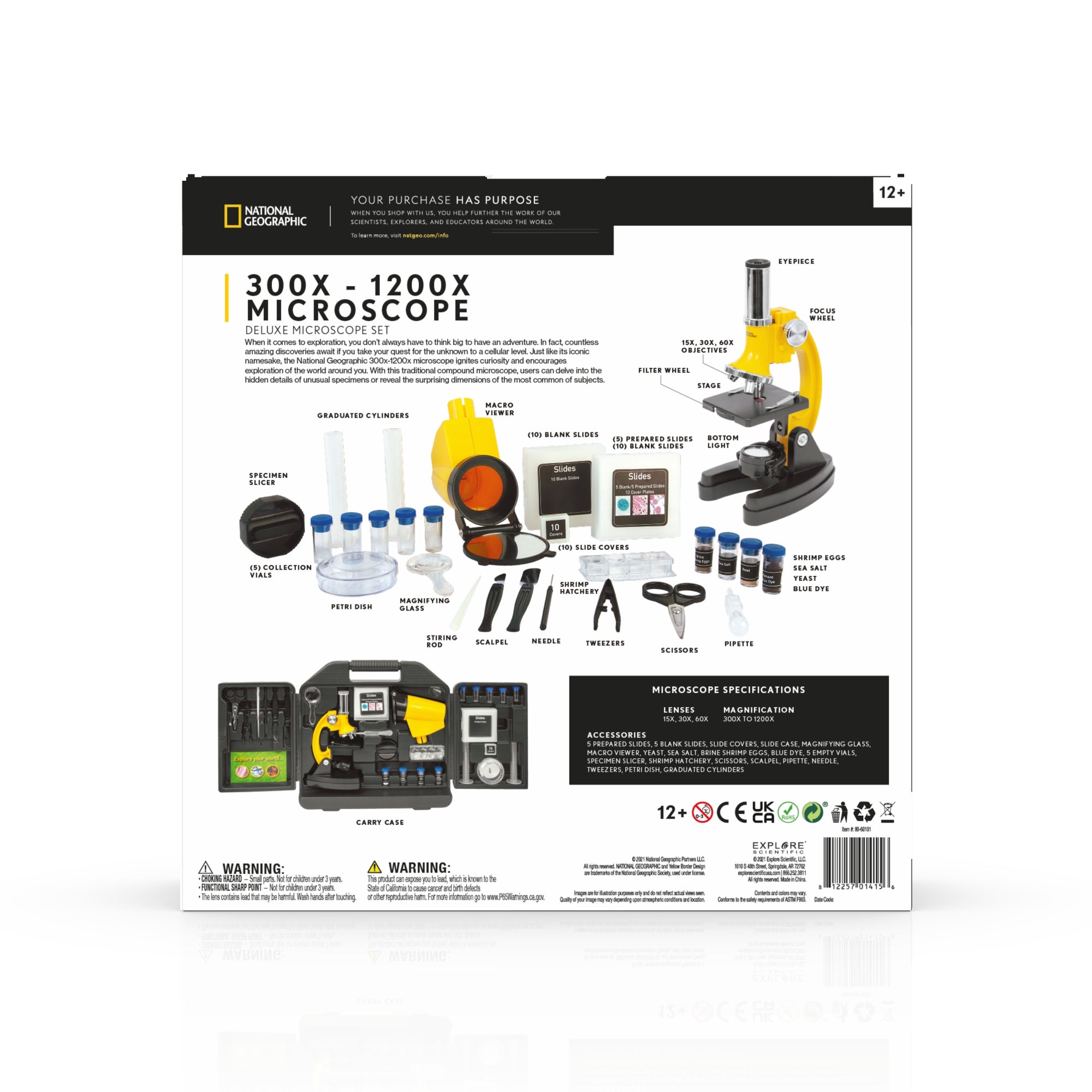 Microscopio National Geographic 300x-1200x con custodia rigida